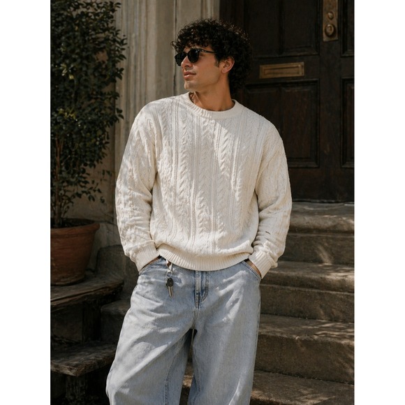 Goodfellow & Co Other - Goodfellow & Co Mens Cream White Cable Knit Crew Neck Pullover Sweater Size M
